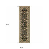 2' X 8' Black And Ivory Oriental Power Loom Stain Resistant Runner Rug