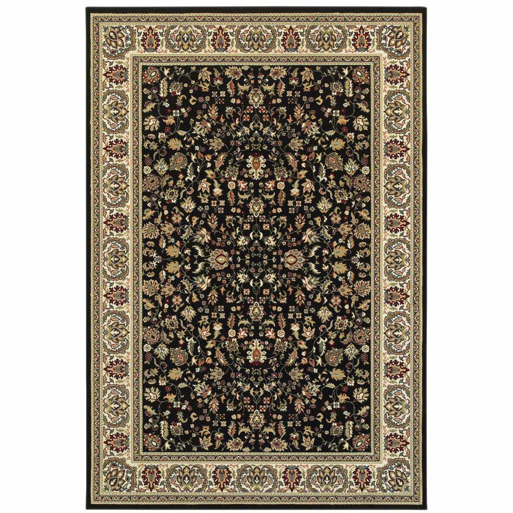 10' X 13' Black And Ivory Oriental Power Loom Stain Resistant Area Rug - Homeroots - Flyclothing LLC