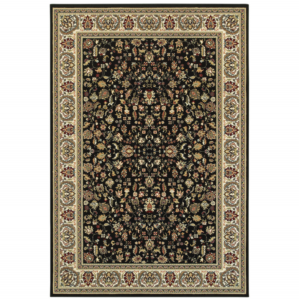 10' X 13' Black And Ivory Oriental Power Loom Stain Resistant Area Rug - Homeroots