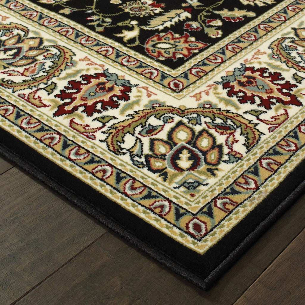 10' X 13' Black And Ivory Oriental Power Loom Stain Resistant Area Rug - Homeroots - Flyclothing LLC