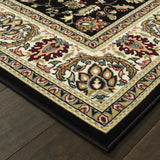 10' X 13' Black And Ivory Oriental Power Loom Stain Resistant Area Rug