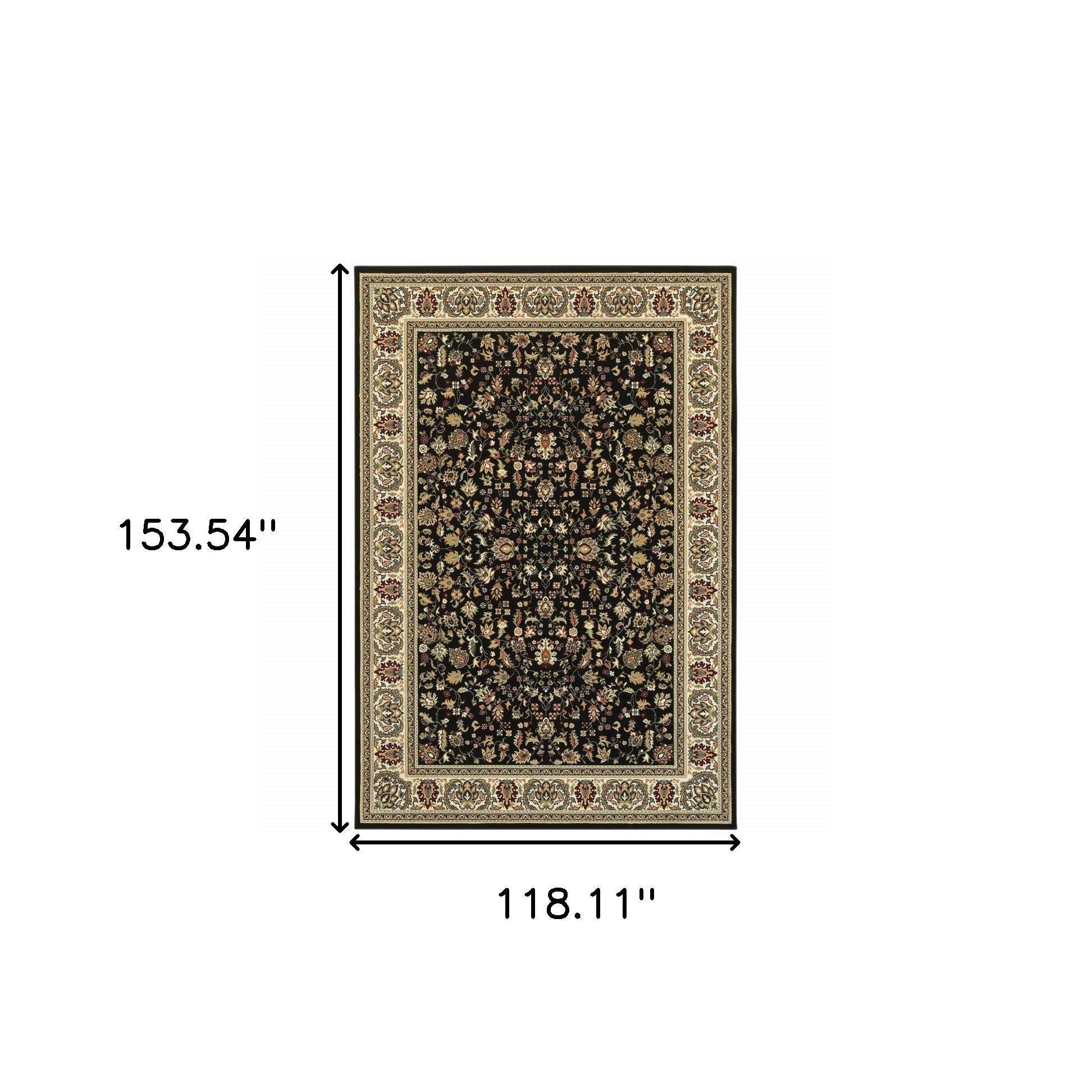 10' X 13' Black And Ivory Oriental Power Loom Stain Resistant Area Rug - Homeroots - Flyclothing LLC