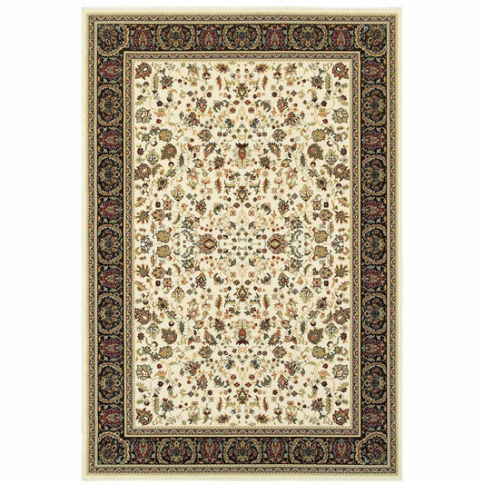 2' X 4' Ivory And Black Oriental Power Loom Stain Resistant Area Rug - Homeroots - Flyclothing LLC