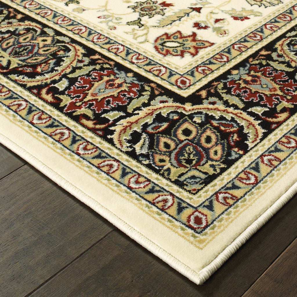 2' X 4' Ivory And Black Oriental Power Loom Stain Resistant Area Rug - Homeroots - Flyclothing LLC