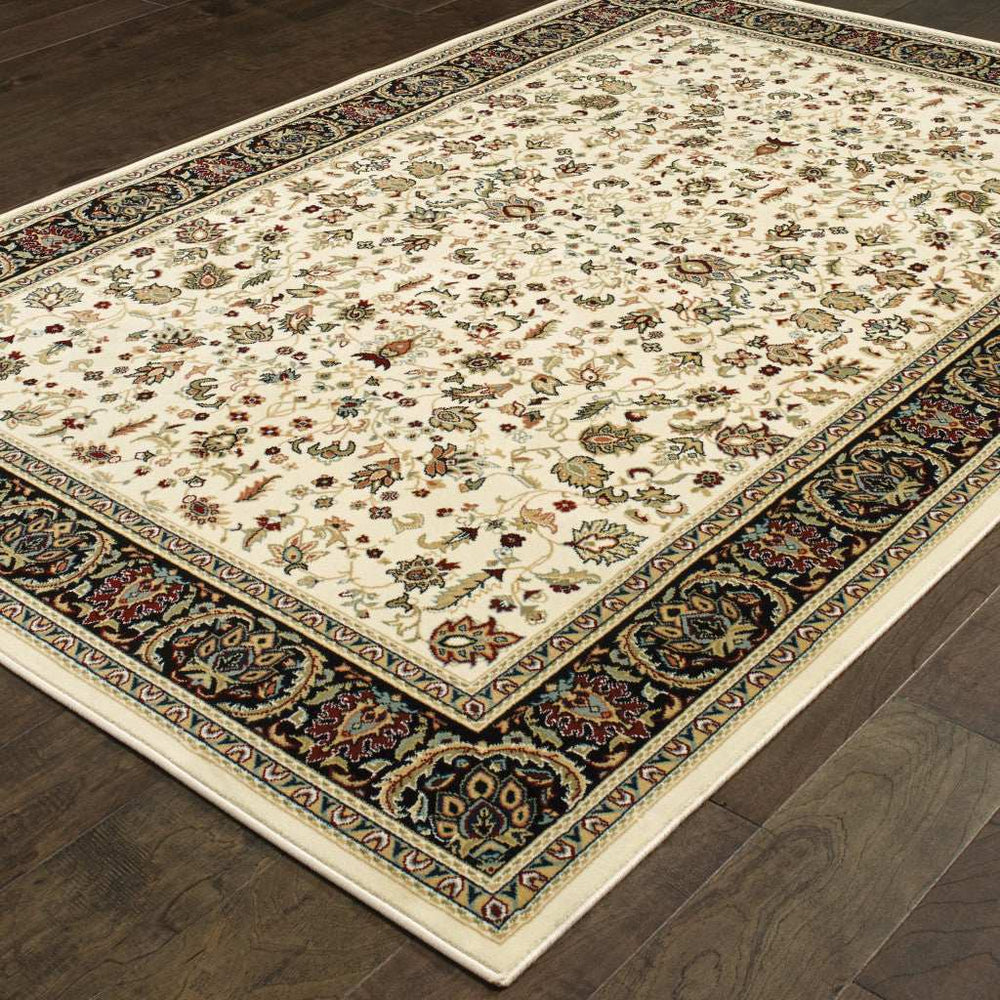 2' X 4' Ivory And Black Oriental Power Loom Stain Resistant Area Rug - Homeroots - Flyclothing LLC