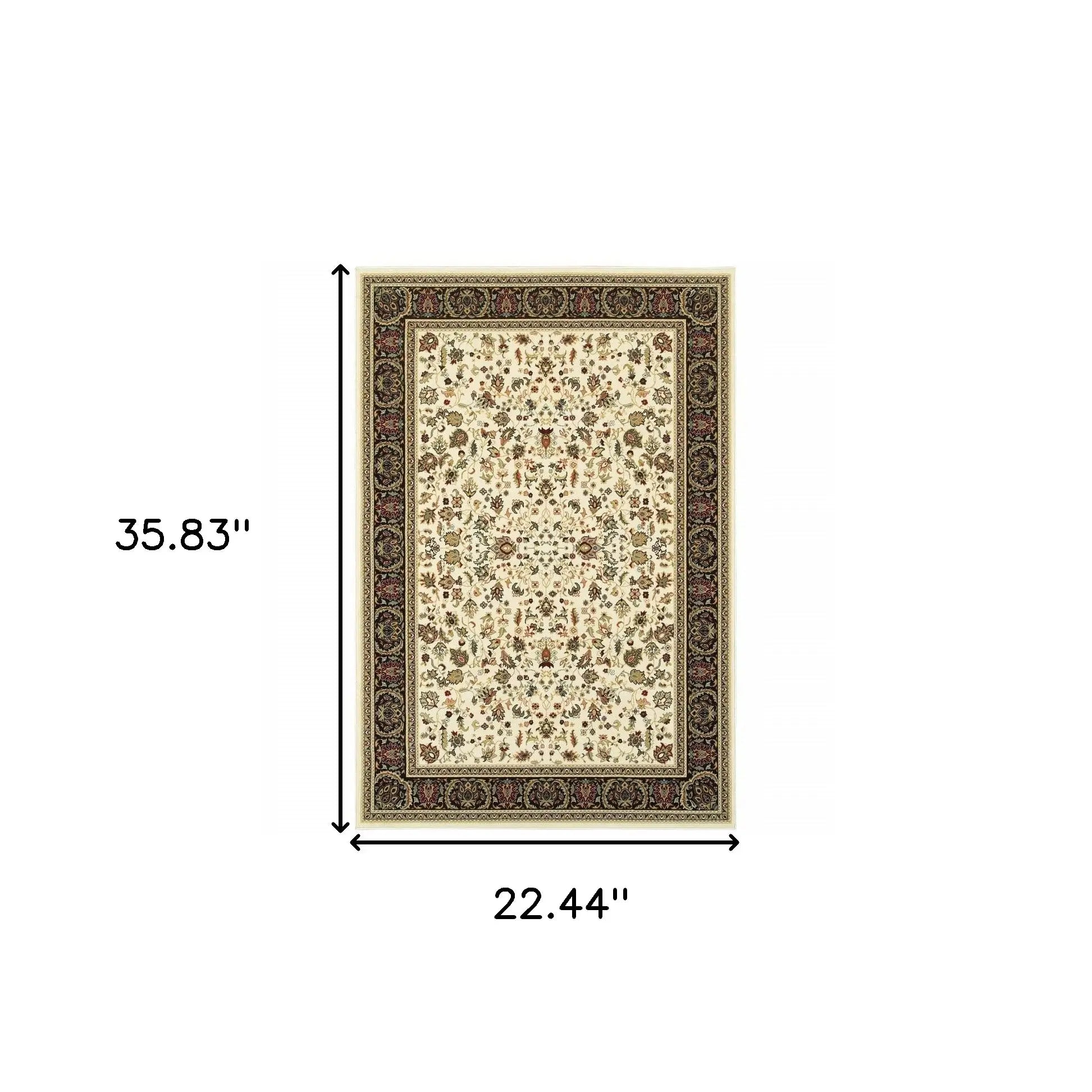 2' X 4' Ivory And Black Oriental Power Loom Stain Resistant Area Rug - Homeroots - Flyclothing LLC