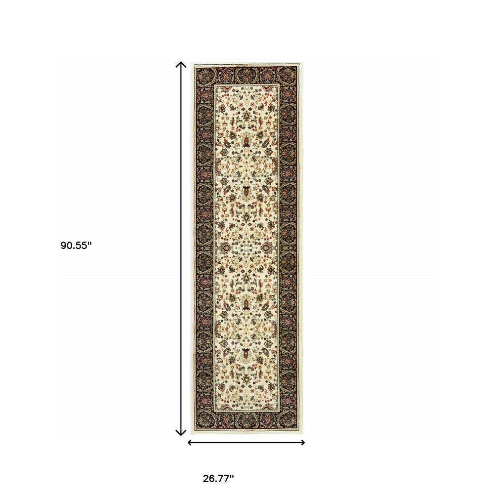 2' X 8' Ivory And Black Oriental Power Loom Stain Resistant Runner Rug - Homeroots - Flyclothing LLC