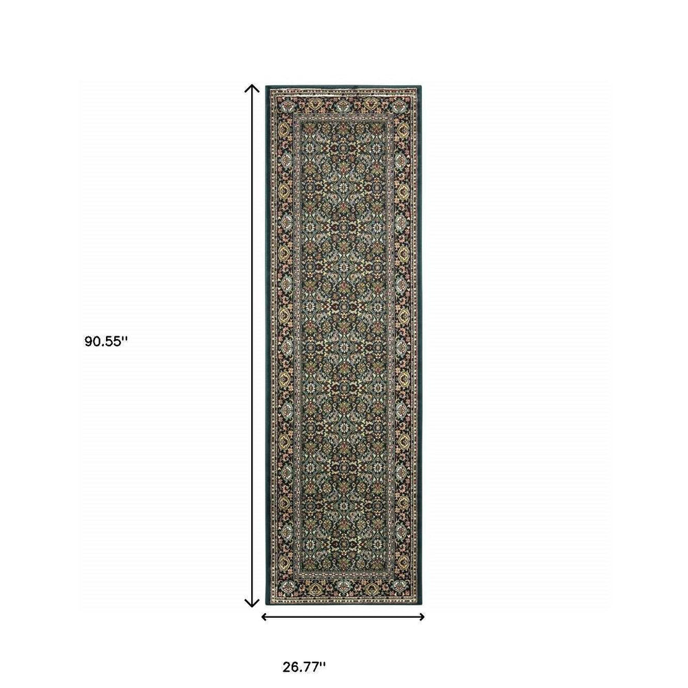 2' X 8' Navy Blue Green Red Ivory And Yellow Oriental Power Loom Stain Resistant Runner Rug - Homeroots - Flyclothing LLC