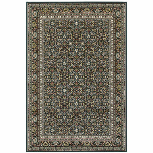 6' X 9' Navy Blue Green Red Ivory And Yellow Oriental Power Loom Stain Resistant Area Rug - Homeroots - Flyclothing LLC