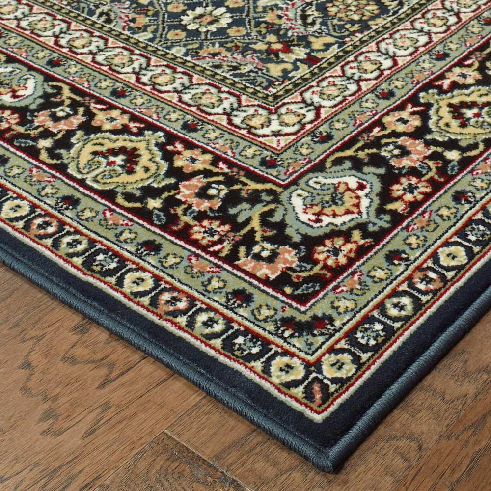 6' X 9' Navy Blue Green Red Ivory And Yellow Oriental Power Loom Stain Resistant Area Rug - Homeroots - Flyclothing LLC