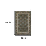 8' X 11' Navy Blue Green Red Ivory And Yellow Oriental Power Loom Stain Resistant Area Rug - Homeroots - Flyclothing LLC