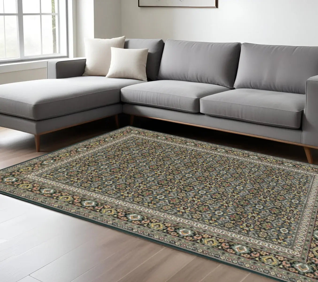 8' X 11' Navy Blue Green Red Ivory And Yellow Oriental Power Loom Stain Resistant Area Rug - Homeroots - Flyclothing LLC