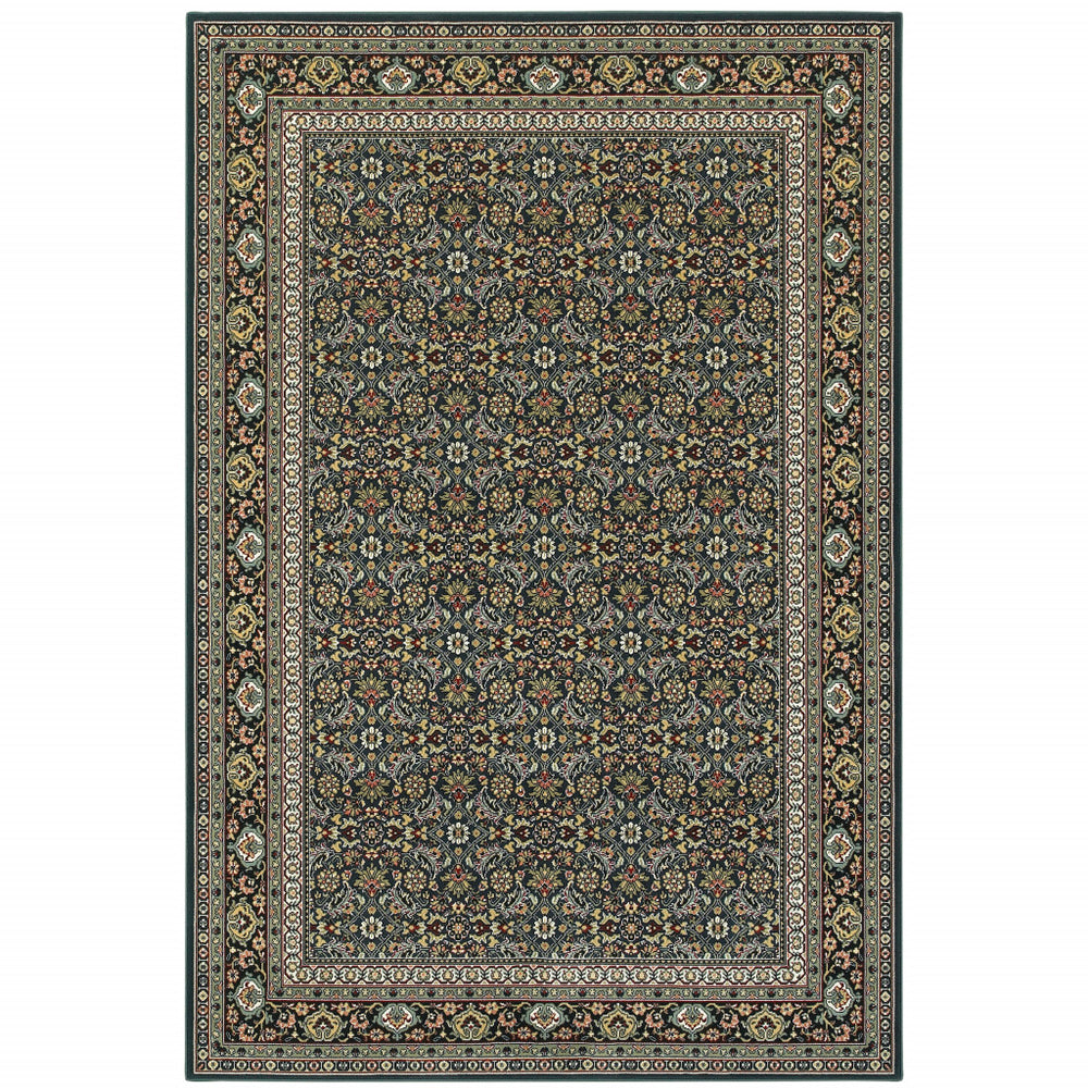 10' X 13' Navy Blue Green Red Ivory And Yellow Oriental Power Loom Stain Resistant Area Rug - Homeroots