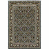 10' X 13' Navy Blue Green Red Ivory And Yellow Oriental Power Loom Stain Resistant Area Rug - Homeroots