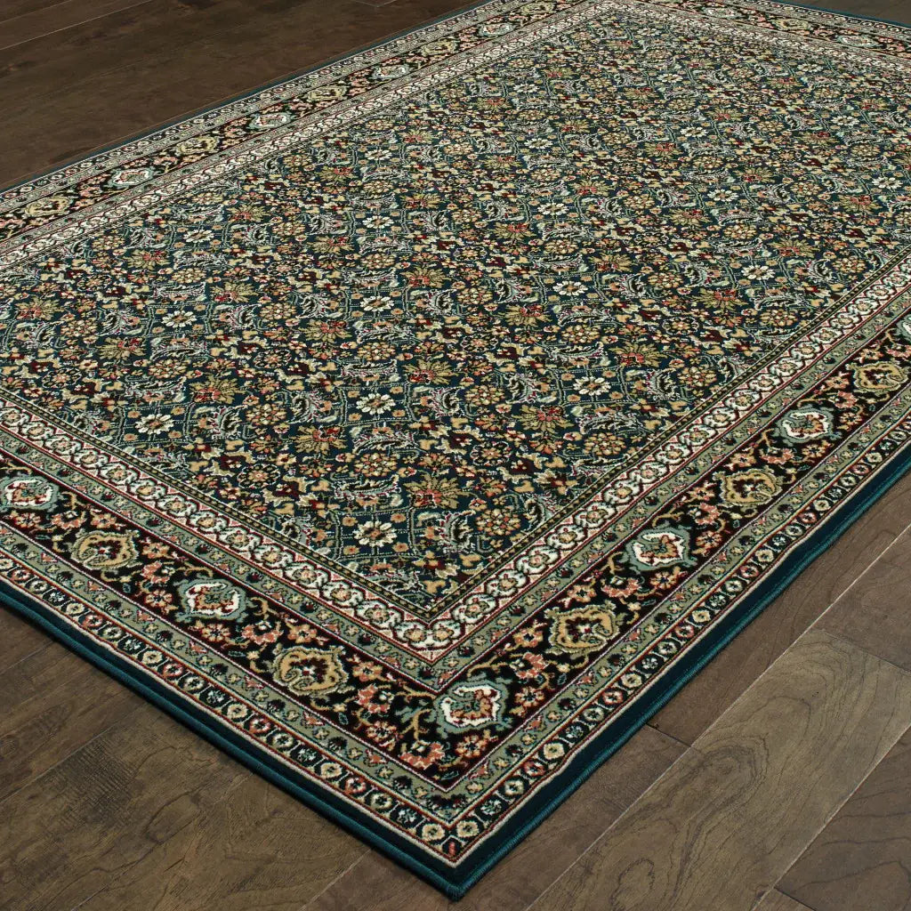 10' X 13' Navy Blue Green Red Ivory And Yellow Oriental Power Loom Stain Resistant Area Rug - Homeroots - Flyclothing LLC