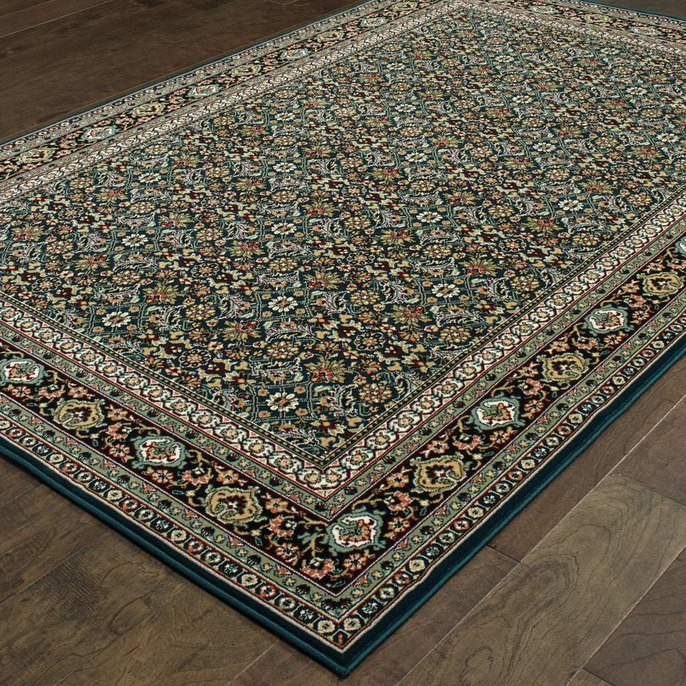 10' X 13' Navy Blue Green Red Ivory And Yellow Oriental Power Loom Stain Resistant Area Rug - Homeroots - Flyclothing LLC