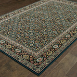 10' X 13' Navy Blue Green Red Ivory And Yellow Oriental Power Loom Stain Resistant Area Rug