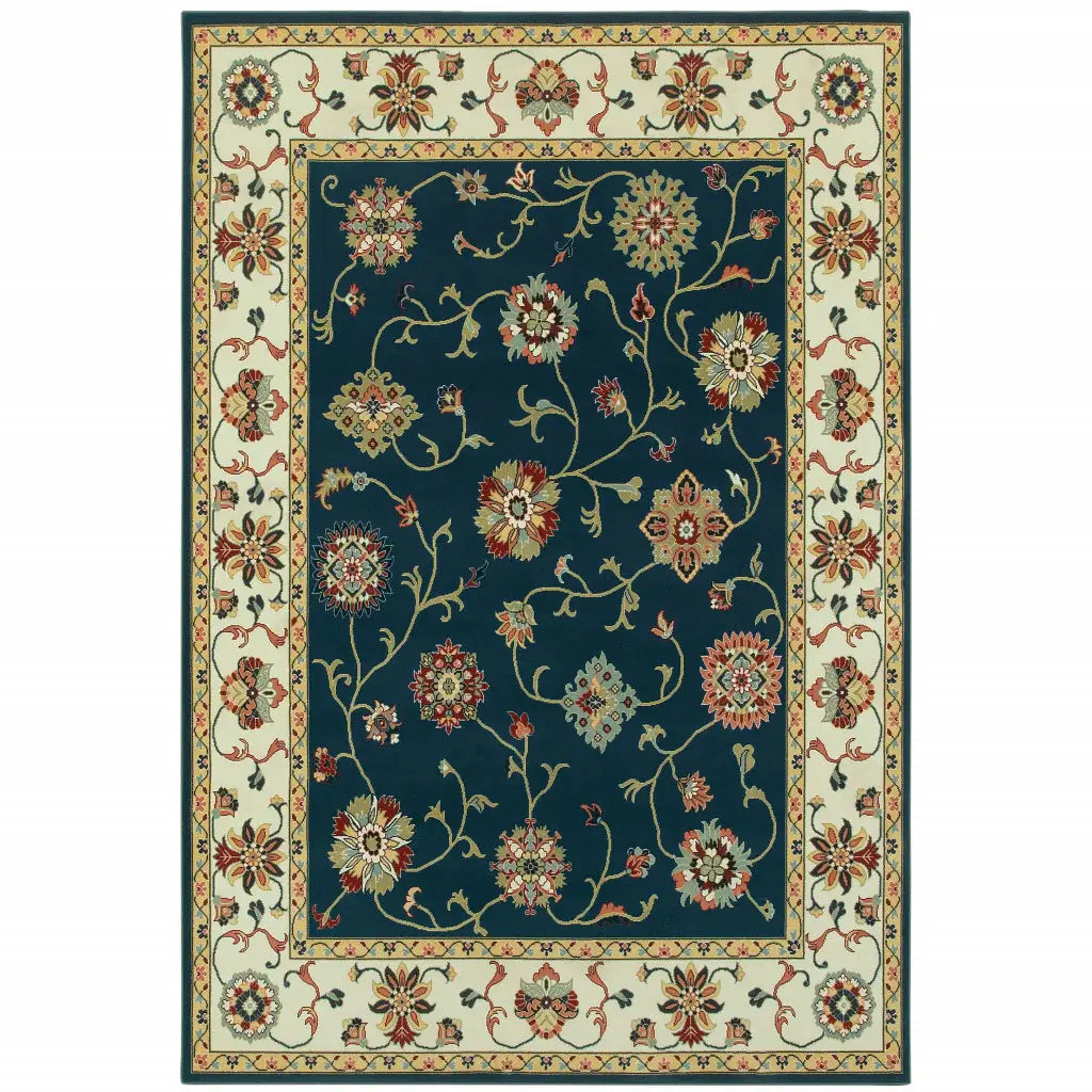 2' X 4' Navy And Ivory Oriental Power Loom Stain Resistant Area Rug - Homeroots - Flyclothing LLC