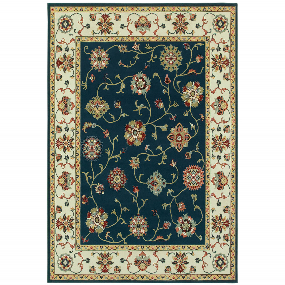 2' X 4' Navy And Ivory Oriental Power Loom Stain Resistant Area Rug
