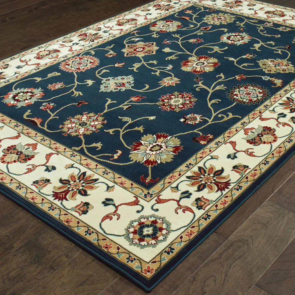 2' X 4' Navy And Ivory Oriental Power Loom Stain Resistant Area Rug - Homeroots - Flyclothing LLC