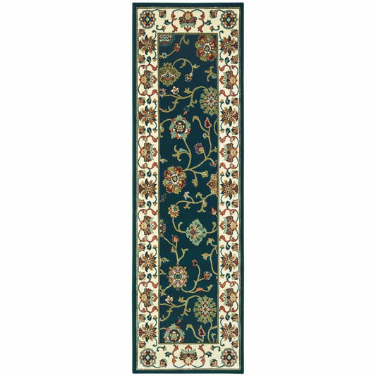 2' X 8' Navy And Ivory Oriental Power Loom Stain Resistant Runner Rug - Homeroots - Flyclothing LLC