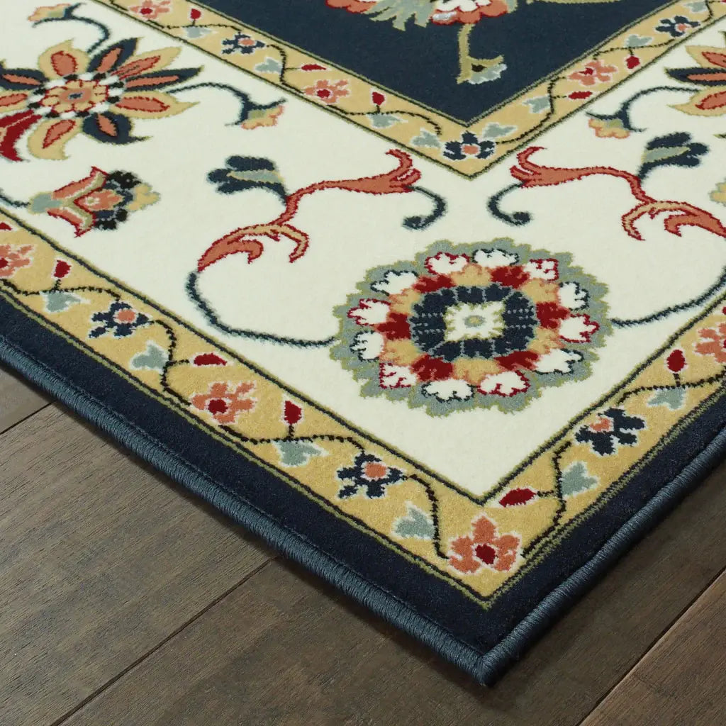 4' X 6' Navy And Ivory Oriental Power Loom Stain Resistant Area Rug - Homeroots - Flyclothing LLC