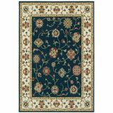 10' X 13' Navy And Ivory Oriental Power Loom Stain Resistant Area Rug