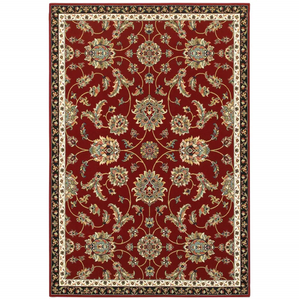 10' X 13' Red Black Blue Ivory Green And Salmon Oriental Power Loom Stain Resistant Area Rug - Homeroots - Flyclothing LLC