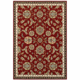 10' X 13' Red Black Blue Ivory Green And Salmon Oriental Power Loom Stain Resistant Area Rug