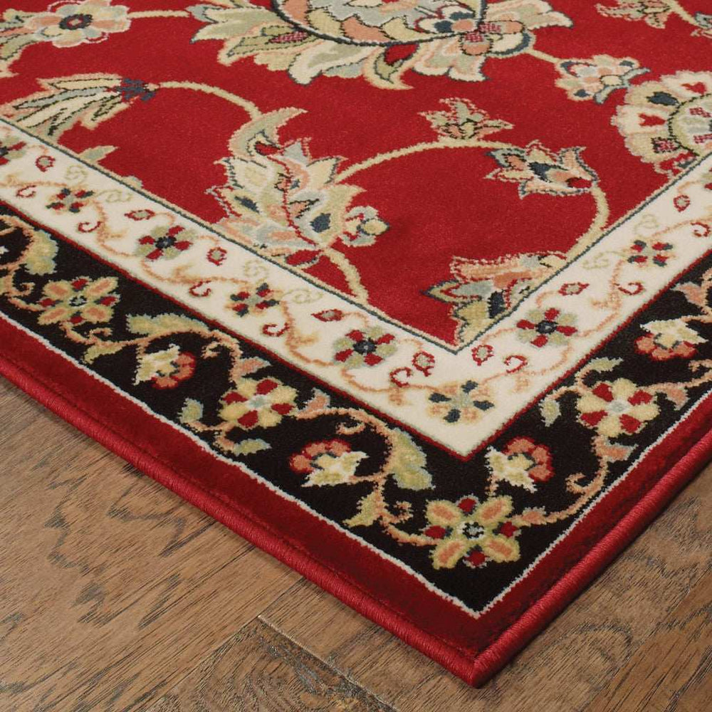 10' X 13' Red Black Blue Ivory Green And Salmon Oriental Power Loom Stain Resistant Area Rug - Homeroots - Flyclothing LLC