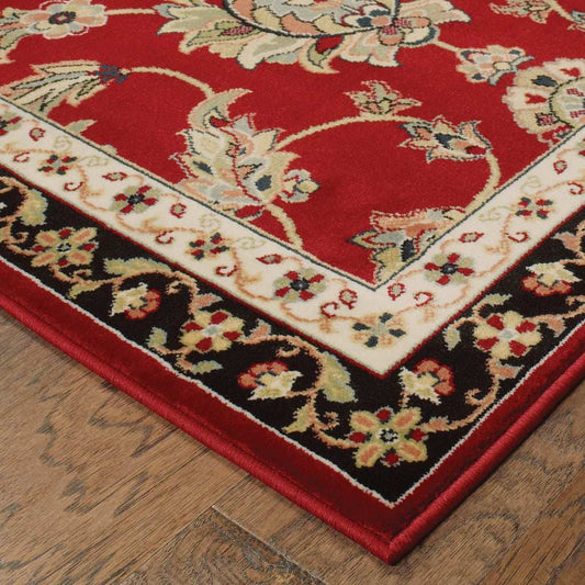 10' X 13' Red Black Blue Ivory Green And Salmon Oriental Power Loom Stain Resistant Area Rug - Homeroots - Flyclothing LLC