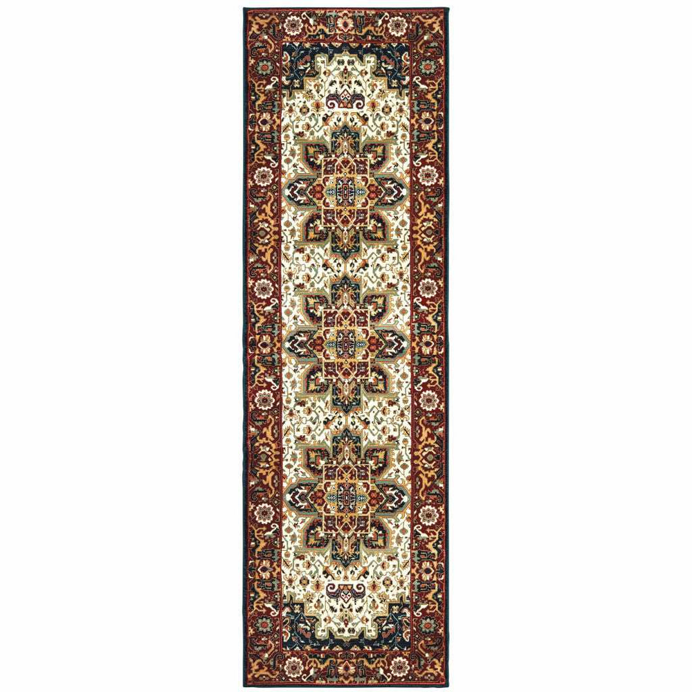 2' X 8' Red And Ivory Oriental Power Loom Stain Resistant Runner Rug - Homeroots - Flyclothing LLC