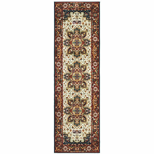 2' X 8' Red And Ivory Oriental Power Loom Stain Resistant Runner Rug - Homeroots - Flyclothing LLC