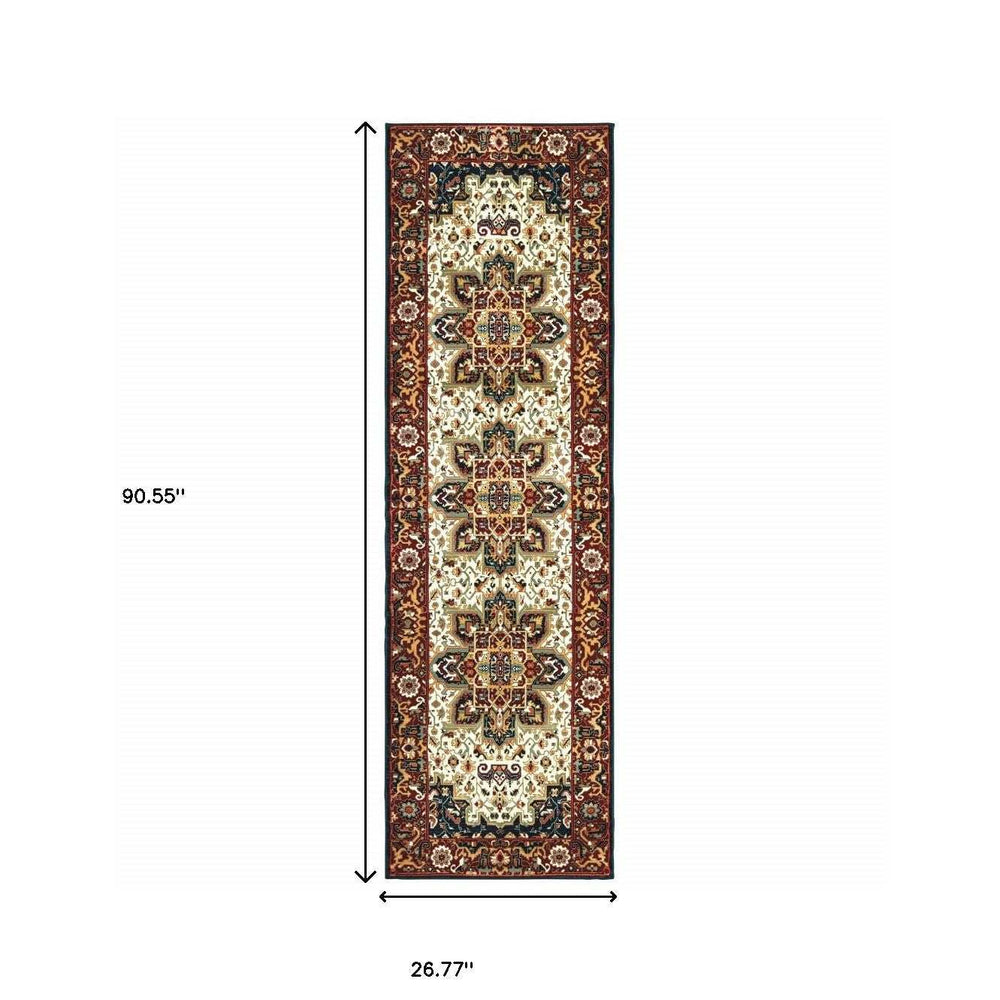 2' X 8' Red And Ivory Oriental Power Loom Stain Resistant Runner Rug - Homeroots - Flyclothing LLC