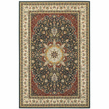 2' X 4' Navy And Ivory Oriental Power Loom Stain Resistant Area Rug