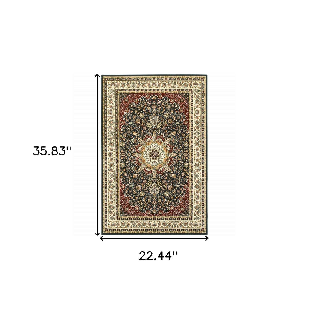 2' X 4' Navy And Ivory Oriental Power Loom Stain Resistant Area Rug - Homeroots - Flyclothing LLC