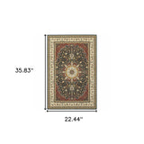 2' X 4' Navy And Ivory Oriental Power Loom Stain Resistant Area Rug
