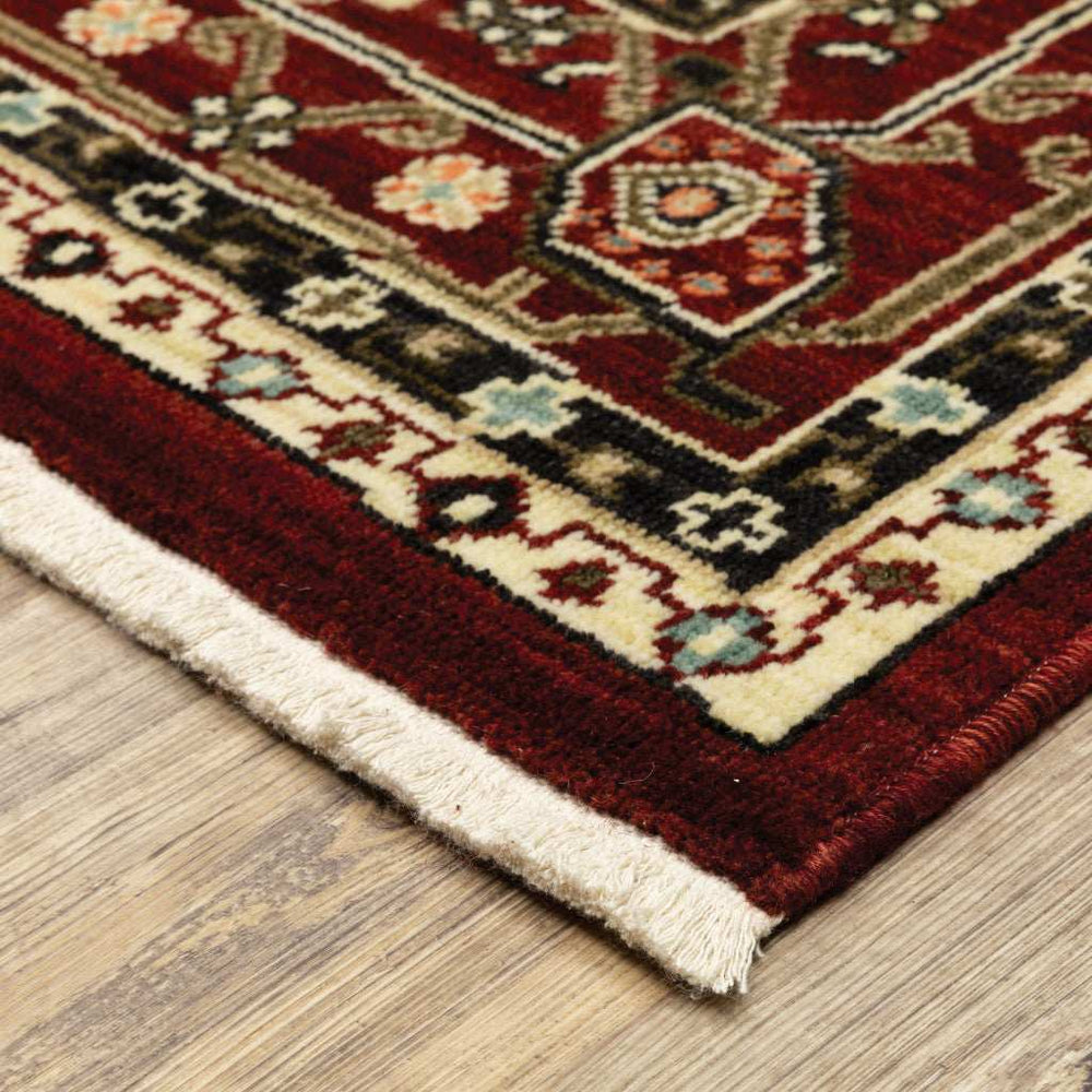 2' X 3' Red Black Ivory And Brown Oriental Power Loom Stain Resistant Area Rug With Fringe - Homeroots - Flyclothing LLC