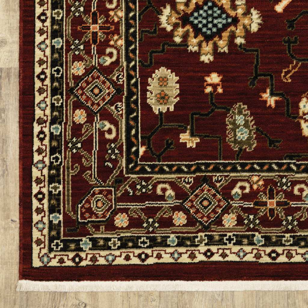 2' X 3' Red Black Ivory And Brown Oriental Power Loom Stain Resistant Area Rug With Fringe - Homeroots - Flyclothing LLC