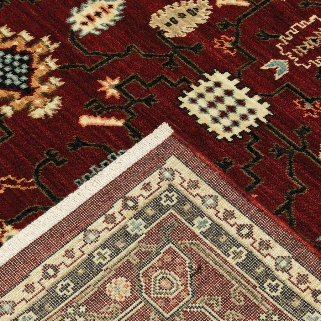 2' X 6' Red Black Ivory And Brown Oriental Power Loom Stain Resistant Runner Rug With Fringe - Homeroots - Flyclothing LLC
