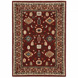 3' X 5' Red Black Ivory And Brown Oriental Power Loom Stain Resistant Area Rug With Fringe - Homeroots - Flyclothing LLC