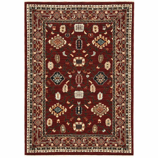3' X 5' Red Black Ivory And Brown Oriental Power Loom Stain Resistant Area Rug With Fringe - Homeroots - Flyclothing LLC