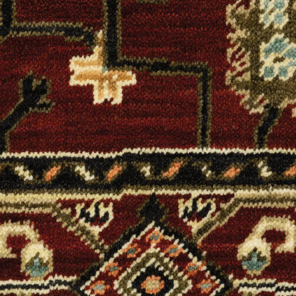 3' X 5' Red Black Ivory And Brown Oriental Power Loom Stain Resistant Area Rug With Fringe - Homeroots - Flyclothing LLC