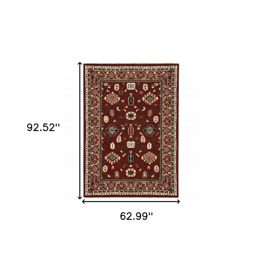 5' X 8' Red And Black Oriental Power Loom Area Rug With Fringe - Homeroots - Flyclothing LLC