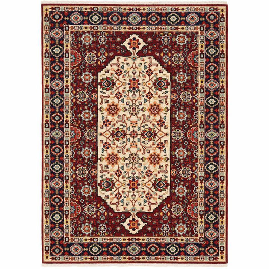 2' X 3' Red Ivory Blue And Orange Oriental Power Loom Stain Resistant Area Rug With Fringe - Homeroots - Flyclothing LLC