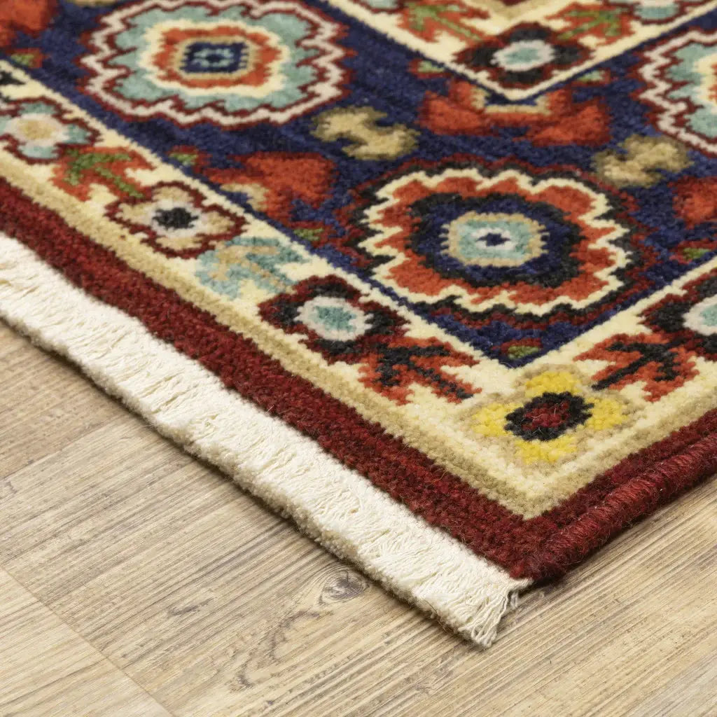 2' X 3' Red Ivory Blue And Orange Oriental Power Loom Stain Resistant Area Rug With Fringe - Homeroots - Flyclothing LLC