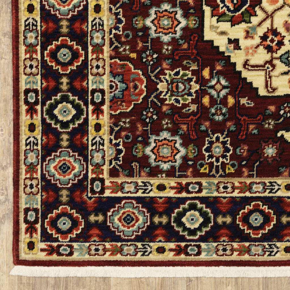 2' X 3' Red Ivory Blue And Orange Oriental Power Loom Stain Resistant Area Rug With Fringe - Homeroots - Flyclothing LLC