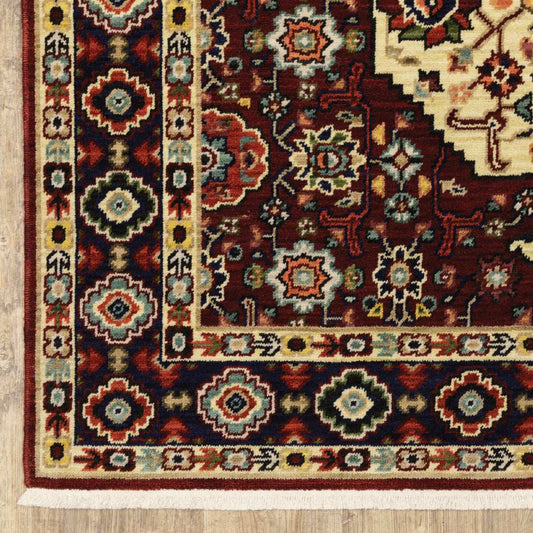 2' X 3' Red Ivory Blue And Orange Oriental Power Loom Stain Resistant Area Rug With Fringe - Homeroots - Flyclothing LLC