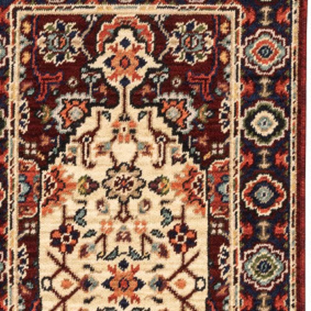 2' X 6' Red Ivory Blue And Orange Oriental Power Loom Stain Resistant Runner Rug With Fringe - Homeroots - Flyclothing LLC