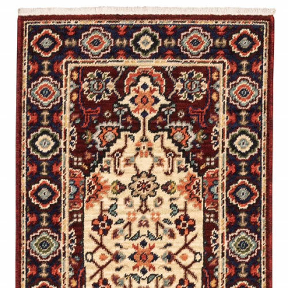2' X 6' Red Ivory Blue And Orange Oriental Power Loom Stain Resistant Runner Rug With Fringe - Homeroots - Flyclothing LLC